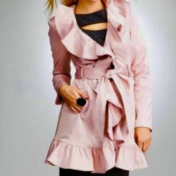 bebe Jackets & Blazers - 🎉4xHP🎉Bebe Blush Pink Ruffle Trench Coat Size XS